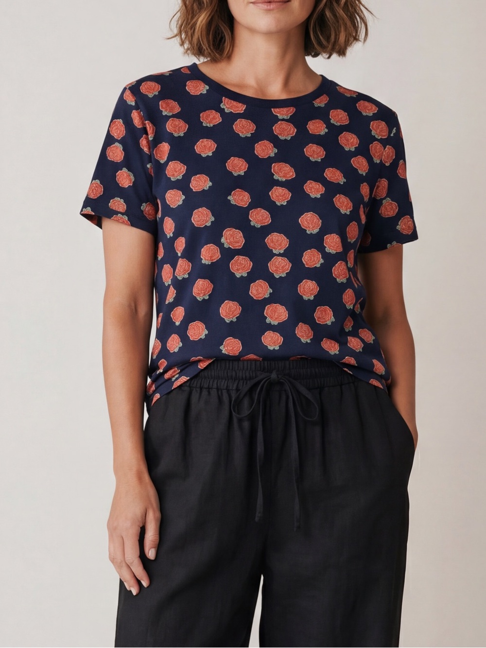 Eighty eight Blue Red Rose Graphic Tee TShirt Floral Relaxed cotton Resortwear